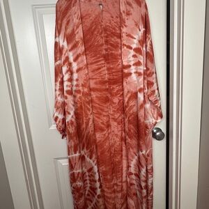 Young Fabulous & Broke YFB O/S Peach Tie Dye Kimono Duster Beach Long Cover Up